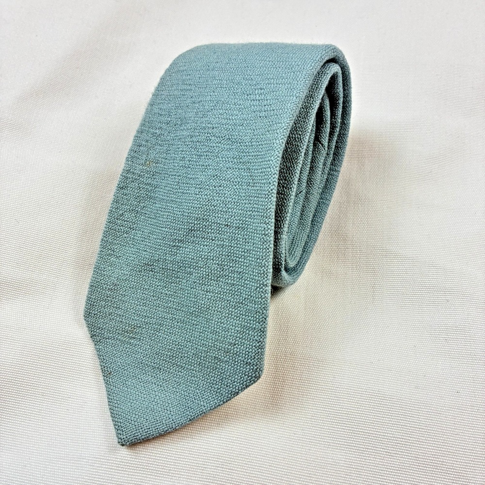 Chipp Wool Tie Mens One Size Teal Blue VTG Ivy Trad USA Handmade Crest Lining